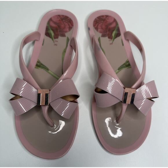 Ted Baker London Susie P Bow Sandals Womens EU 39 US 8 Pink Plastic Flip Flop - Picture 2 of 9